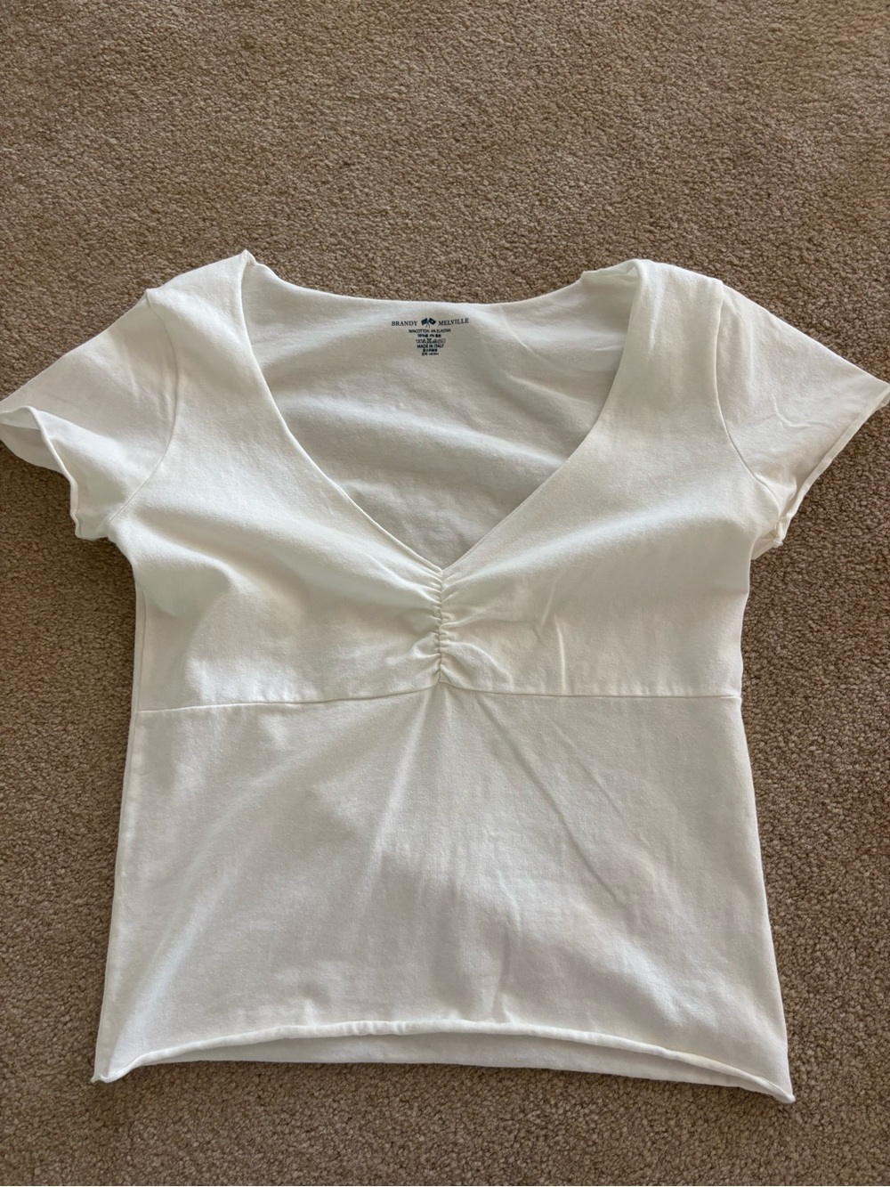Brandy Melville V Neck Cinched White Top
